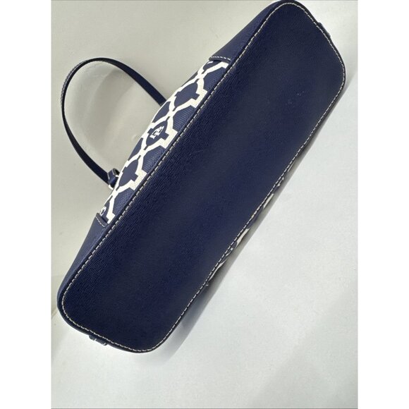 Dooney & Bourke DB Navy Blue White Shoulder Handbag Bag Tote Purse Zip Pockets - Picture 11 of 16